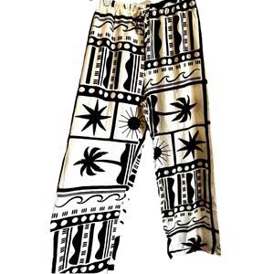 Paper Heart Linen Pants Boho Brown Coastal Tropical Print Gypsy Anthropologie XS